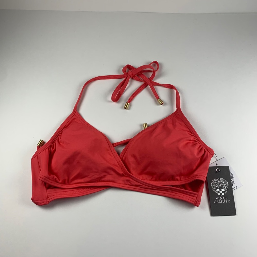 Vince Camuto Women's Red Triangle Wrap Bikini Strappy Back Swim‎ Top Size L NWT